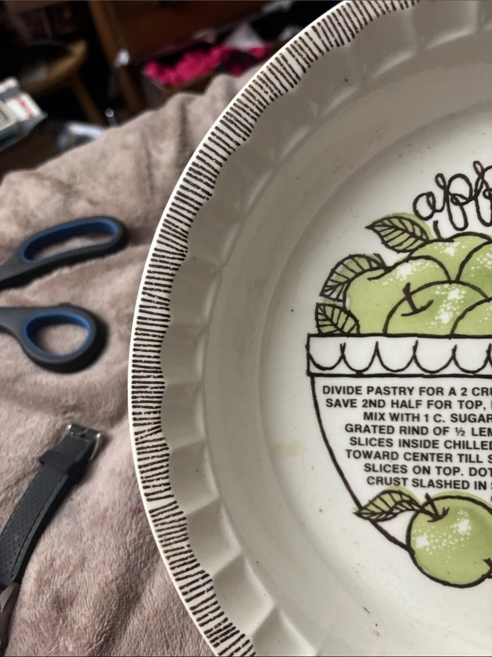 Vintage Royal China Country Harvest Ceramic Apple Pie Recipe Baking Plate 11”